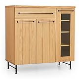 食器棚 キッチン収納 木製 天然木 タモ材 スチール 引き出し キャビネット Atype 幅89cm 高さ90cm ナチュラル/ブラック