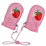 アスナロ（グローブ） スノーミトン 女の子 子供 手袋 裏フリース いちご柄 ギンガム3-4才 ピンク-ピンク