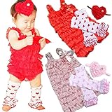 CUTEハートコーディネートセット★　RED レースロンパース　＆ ハートヘッドバンド　＆　レッグウォーマー　60 70 80 90cm ベビー　撮影　ハーフバースデー　お食い初め　１歳　誕生日　２歳
