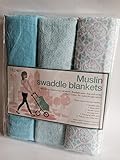 Lollypop Muslin Swaddle Blankets -Blue (Solid Blue/Blue White Pattern/Blue Brown Pattern) by Lollypo