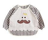 C-Princess ベビー 防水 長袖 スモック 食事 エプロン 幼児 赤ちゃん ビブ スタイ ガウン ストライプ ひげ柄 可愛い 女の子 男の子 幼稚園 保育園 コーヒー 90