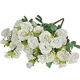Luyue 7分岐21ヘッド人工シルクフェイク花リーフローズウェディング花装飾ブーケ、2パック パープル