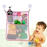 オモチャ収納袋　お風呂ハンモク　多用途　子供玩具　片付けネット　3つのポケット付き　吸盤式　メッシュバッグ　学習収納　子供部屋収納 ピンク [並行輸入品]