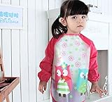 桜の雪 幼児 エプロン食事用 お絵かき用 泥遊び用 撥水 通気 長袖スモック 四季 男女兼用 (レッド)