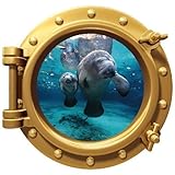 12" PortScape Instant Sea Porthole Window Manatee & Cub 1 Wall Sticker Graphic Decal Kids Game Room 