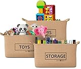 XラージジュートStorage Bin Toyバスケットオーガナイザー20 x 12 x 11インチ、折りたたみ可能なハンドル付きボックス、リバーシブルデザイン、耐水性、リビングルーム、キッチン、キッ