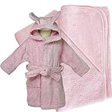 オーガニックコットン　ベビーバスローブ＆おくるみセット (86/92(90cm), ピンク)