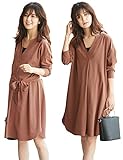 Angeliebe エンジェリーベ マタニティ ワンピース 授乳しやすい ストレッチ ローン スキッパー ワンピ 妊婦服 産前 産後 長袖 フリー キャメル 22166 22166100
