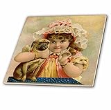 フローレン – Victorianイメージ – 印刷のVictorian Girl HoldingパグDoggie – タイル 4" ct_212612_1