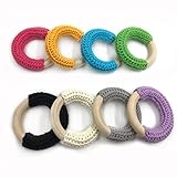 Kissteether 12pcs 5cm（1.97 ''）木製のテイザーの赤ちゃんTeething玩具ナチュラルメイプルコットンの木製のリングチャームChunkyかぎ針編みのベビーテイザー DIYベ