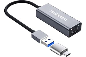 AltaMoment USB LAN 有線LANアダプタ Switch USB3.0 RJ45 変換 一発認識 ギガビット イーサネットアダプタ スイッチ対応 10/100/1000Mbps超高速 Switch/Windows/ChromeOS/macOS 動作確認済 アルミ合金製 グレー 【C to A変換コネクタ付属】