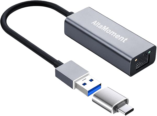 AltaMoment USB LAN 有線LANアダプタ Switch USB3.0 RJ45 変換 一発認識 ギガビット イーサネットアダプタ スイッチ対応 10/100/1000Mbps超高速 Switch/Windows/ChromeOS/macOS 動作確認済 アルミ合金製 グレー 【C to A変換コネクタ付属】 - 1