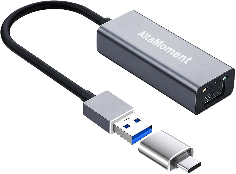 ‎AltaMoment USB LAN 有線LANアダプタ Switch USB3.0 RJ45 変換 一発認識 ギガビット イーサネットアダプタ スイッチ対応 10/100/1000Mbps超高速 Switch/Windows/ChromeOS/macOS 動作確認済 アルミ合金製 グレー 【C to A変換コネクタ付属】