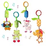 Daisy 4個入り　乳幼児用フラシ天・愛らしい動物　車のシート吊下げガラガラおもちゃ　子供ベビーカー・ベビーベッド乳母車装飾　ウィンドチャイム・スクイーク付きベルパペット