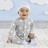 ベビーアスペン Baby Aspen 男の子用グレーx白スター柄前開き足つきカバーオールx3D立体キャップ豪華2点セット(ギフトBOX入り) [並行輸入品]