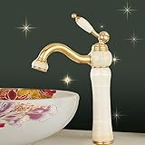 awxjx Washroomシンクミキサータップヨーロピアンスタイルincrease高Jade Sit回転ゴールドCeramics Wash Basinホットとコールド