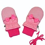 ベビーサイズ ミトン手袋 スノー手袋 女の子 女児 ガールズ リボンタイプ （チェックピンク1歳?2歳用）