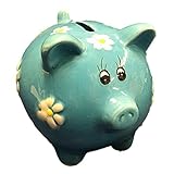 セラミック貯金箱フローラル柄デザインブルー