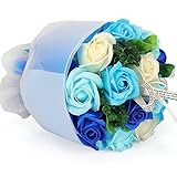 YOBANSA フレグランスソープフラワー ブーケ 枯れない花 バラ 花束 シャボンの香り誕生日 記念日 プレゼント ギフトボックスセット 6色 (青)