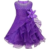 iEFiELベビーガールズ用フリル付きカスケードオーガンジーフラワーガールドレス誕生日プリンセスチュチュ US サイズ: 3T カラー: パープル