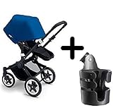Bugaboo 2015 Buffalo Stroller Complete Set in Black/Royal Blue Canvas Fabric Set + Bugaboo Cup Holde
