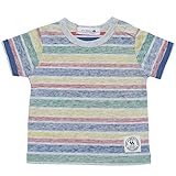 2017年 夏物 un-deco アンデコ 天竺 染み込み ボーダープリント 半袖Ｔシャツ イエロー-レッド◇90cm