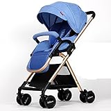 ハイプロファイルの折り畳みトロリー、ベビーカー、ライトは、天井のある車に寝そべって座ることができます ( 色 : Flax blue )