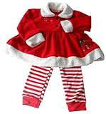 【ベビー・キッズ（女の子）用/ベビー服】サンタ風 ワンピース+ズボン クリスマスカラー 冬服（120）