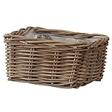 籐バスケット ラタンかご 【スクエア型 幅34cm】 正方形 プラスチック内容器付き 〔園芸 ガーデニング用品〕