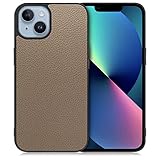 LOOF Luxury-Shell Series iPhone 14 iPhone14 用 背面 ケース カバー ハードカバー ハードケース スマホケース 本革 カジュアル おしゃれ ストラップホール ブランド 人気 マグネット無し (グレージュ)