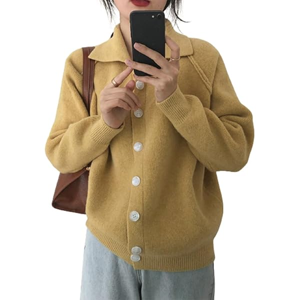 Amazon | [hurtbasuketto] カーディガン 襟付き セーター ニット