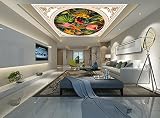 Sproud カスタム 3 D 天井壁画手描きのトロピカル天井 400 Cmx 280 Cm のための部屋の天井の壁紙の写真の壁の壁画を生活のために植物の壁紙