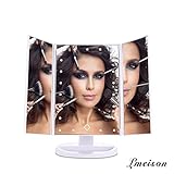 Lmeison 21 LED化粧鏡 スタンドミラー 折りたたみ式三面鏡 チスクリーン USB電池式、2X,3X 倍拡大鏡付 卓上ミラー 角度自由調整 LEDイルミネーション(ホワイト)