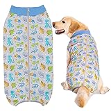KUVEELA PET 大型犬 中型犬 術後服 メス オス 犬 手術後 服 犬用術後ウェア 介護服 ペット服 エリザベスカラー 避妊 離乳 傷口保護（（恐竜柄）ブルー 5L）