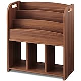 ottostyle.jp 子供用絵本ラック 木目調 (キッズブックシェルフ) 幅64cm×奥行き29cm×高さ75cm 【収納に便利な仕切り棚付き】 (ウォールナット)