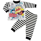 【本体綿100％】2017年 秋冬 アンパンマン 裏毛起毛 ボーダープリント 長袖パジャマ Anpanman ブラック◇90cm