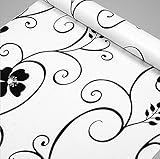FUT(エフュ ト) 上品ブラック花柄PVC原材料自由裁断はがせるDIY壁紙シール　リビング/和室/店舗/会社/オフィスにおしゃれ貼付シールタイプウォールステッカー幅45cm*500cm