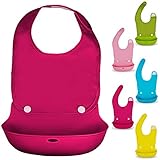 ハッピープライム ベビースタイ ビブ 食事用 エプロン シリコン 撥水加工 洗濯 取り外し可能 出産祝いに (ローズ)