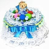 白いレースやお花の1段おむつケーキ/ボックスタイプ057(ブルー)