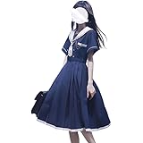 [GSYCL] セーラー服 ワンピース 半袖 紺色 ホワイト 女子高生 3点セット ハロウィン 衣装 JK 制服 コスチューム ロングスカート ネクタイ ベルト ボタン 女子制服 写真 撮影 文化祭 学园歳 卒業式 可愛い 森ガール