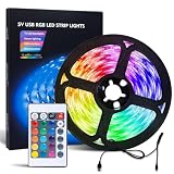 LED RGB テープライト 3m USB 式 リモコン付き SMD5050 調光調色 テレビバックライト 屋内装飾用 正面発光 両面テープ付き