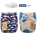 iZiv新生児2厚いおむつ付きオーガニック幼児防水/調整/再利用可能/洗えるポケット布おむつのフィット赤ちゃん0.5-3歳(カラー 4)