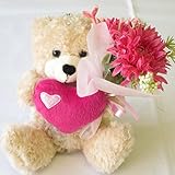 誕生日プレゼント 女性 「アイ・ラブ・ユー、・・・愛を叫ぶ子ぐま」と 花束（造花） 誕生日 プレゼント 女性 ギフト サンモクスイ（商標登録第5497927号）手作り (ベージュ)