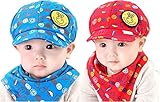 赤ちゃん 野菜柄 キャップ + スタイ 2点 セット ベビー 帽子 ビブ よだれ掛け 新生児 (青色 赤色)