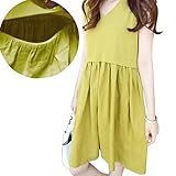 授乳服可愛いマタニティ ウェア ワンピースレディース 授乳口付き [服を 着たまま 簡単 授乳] 赤ちゃん との 外出に! マタニティウェア (M, ライトイエロー)