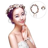 SUND　花冠　造花 花かんむり　花輪　シルクフラワー 調節可能 ブレスレット付き　森ガール　子供から成人まで被れる　春のピクニック　結婚式　パーティー　お祝い　適用　選べる5色　コーヒー