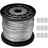 Ailenlan ワイヤー ロープ 直径3mm 長さ50M ステンレスワイヤー アンテナ固定ワイヤー ワイヤー 物干しロープ wire rope 7×7構造 切断荷重637kgf（SUS304） 8文字型アルミスリーブ付き 50個 耐食性 工事 アンテナ固定 地震対策 落下防止 林業 DIY フェンス (直径3mm 長さ50ｍ 8文字型 50個入り)