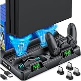 PS4スタンド冷却ファン PS4 Slim/PS4 Pro/PlayStation 4 PS4 PStand 垂直スタンドクーラー デュアルコントローラー充電ステーション&16ゲームストレージ付き PS4オーガナイザースタンド ゲームストレージ付き PS4アクセサリー付き