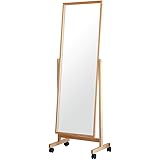 MiraHope スタンドミラー 省スペース キャスター付きミラー 全身 ミラー 鏡 姿見 全身鏡 木製 飛散防止 161*55CM (ナチュラル)