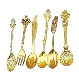 ocamo 6個/セットNostalgicヴィンテージロイヤルスタイルメタルCarvedコーヒースプーンとフォークfor Sweetスナック